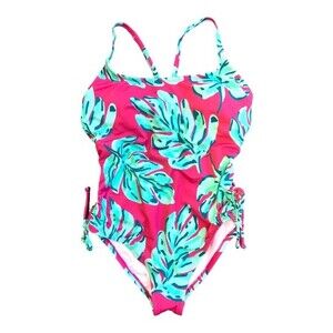 NWOT Beach Betty | Pink Leaf Print One Piece Swimsuit S